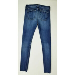 Rag & Bone 25X29 Women Skinny Embroidered Logo Blue Denim Woodford Jeans Raw Hem